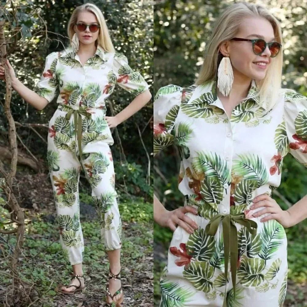 Lalipop design COTTON JUMPSUIT WITH PALM LEAF PRINT M